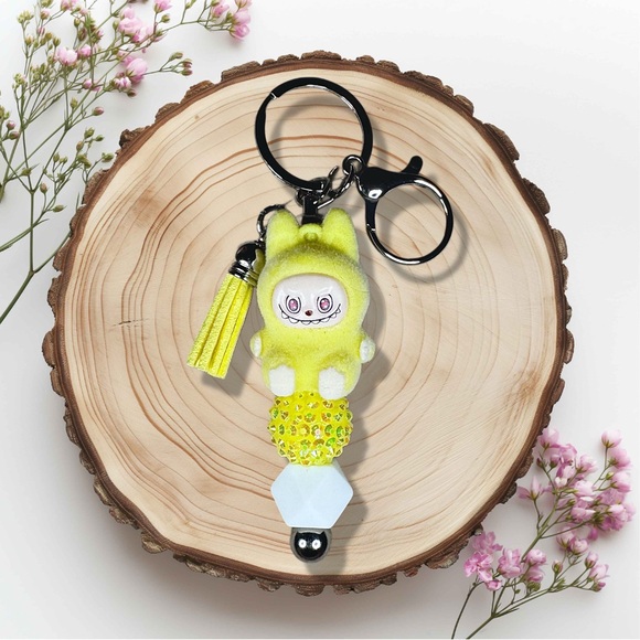 Handmade Accessories - Labubu Hot Yellow The Monsters Flocked Keychain